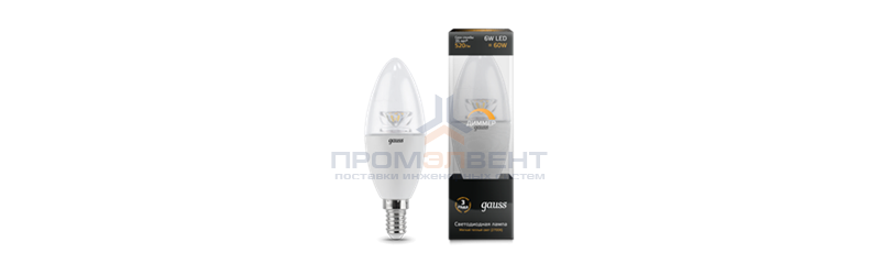 Лампа Gauss LED Candle-dim Crystal Clear E14 6W 2700К диммируемая 1/10/50