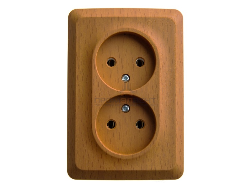 Розетка угловая двойная б/з Этюд темный бук [уп 9шт]