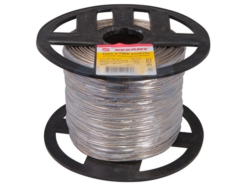 Трос стальной d2.0 мм в ПВХ изоляции, катушка 200 метров