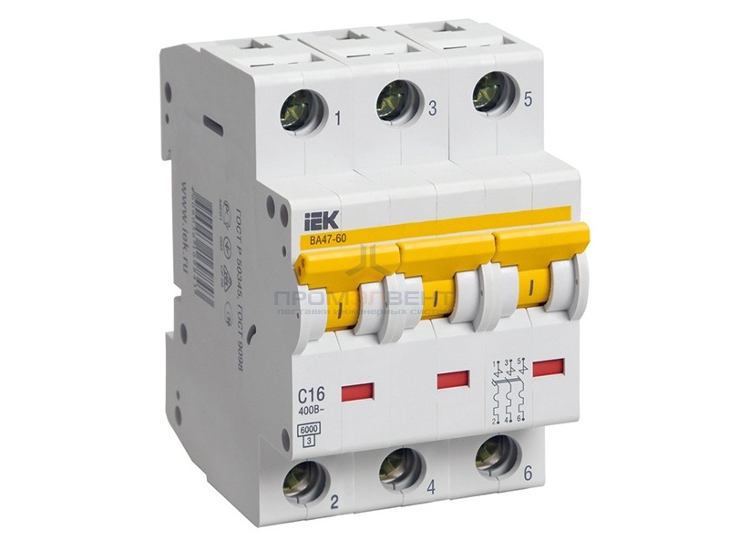 Автоматический выключатель ВА 47-60 3Р 50А 6 кА характеристика С ИЭК (автомат)