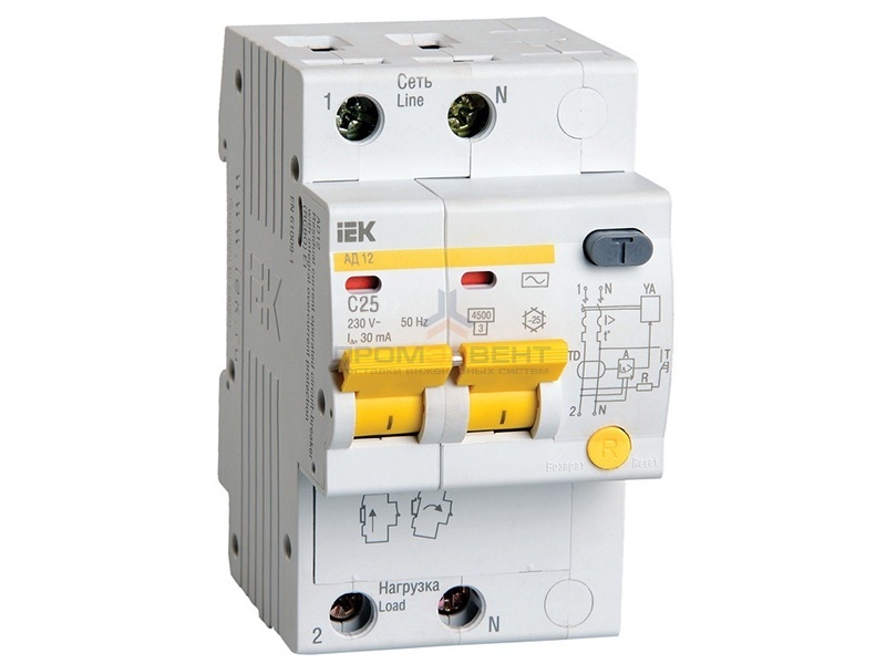 Дифференциальный автомат АД12 2Р 25А  30мА ИЭК