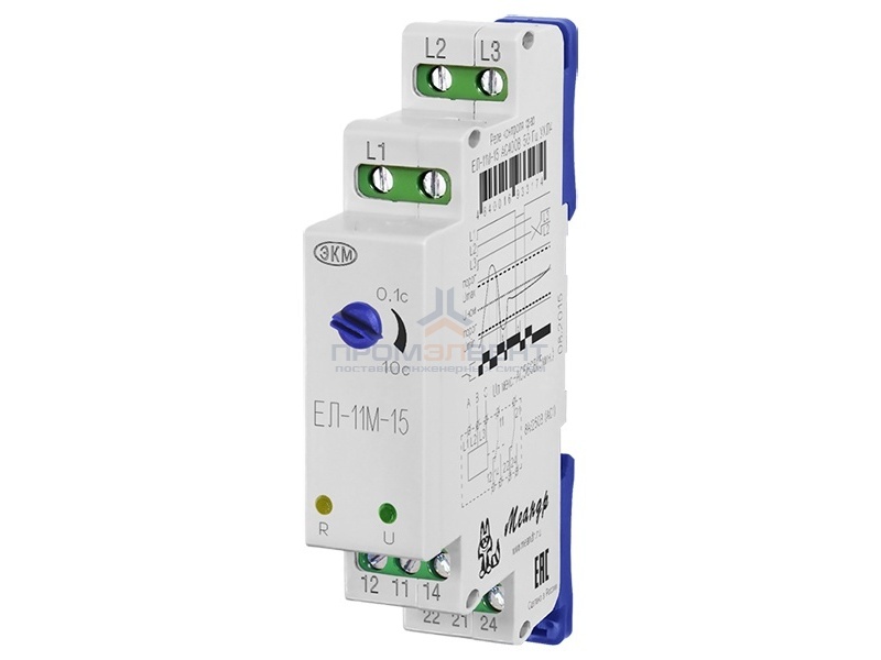 Трехфазное реле контроля напряжения/перекоса/обрыва/чередования фаз ЕЛ-11М-15 АС400В 2НЗ на DIN